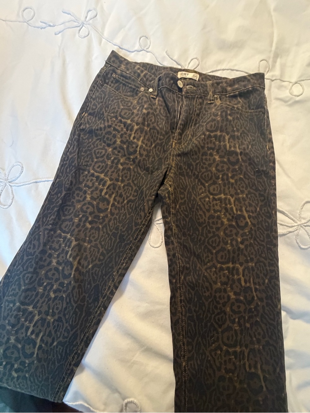 Oat New York Leopard Print Straight Leg Jeans - Brown/Black